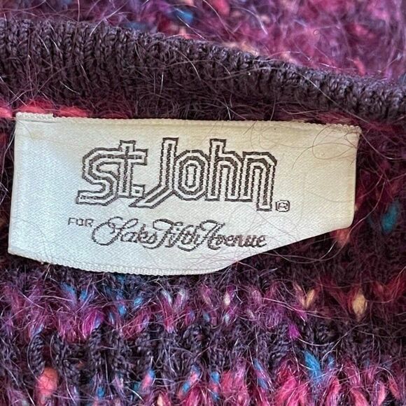 Vintage 80s St. John Rainbow Purple Fluffy Mohair Retro Oversized Sweater Sz S - Picture 2 of 7